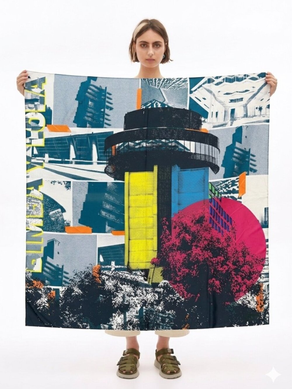 Bimba y Lola Abstract City Print Scarf 100cm | Modern Art Graphic Statement